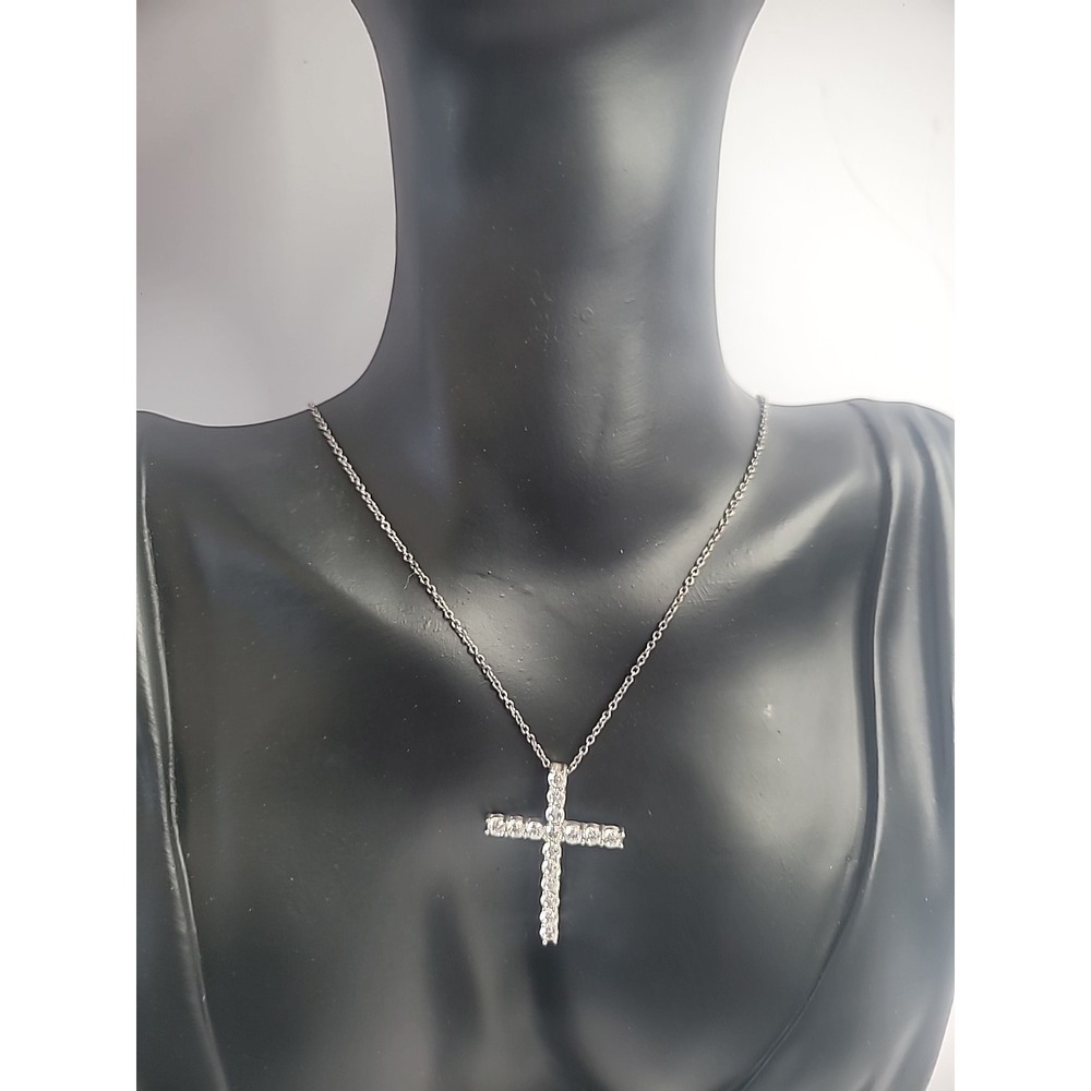 Vintage Sterling Silver 925‎ Chain Cross Pendant CZ Stones Jewelry Fine